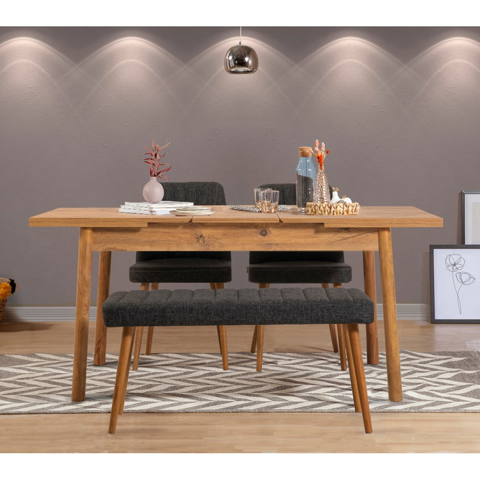 Hanah Home Conjunto Mesa y Sillas Extensibles Pino Atlántico-Antracita, Mesa 120-153x75 cm